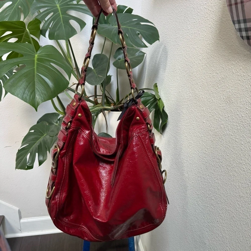 RARE Coach 12736 Zoe Editorial Red Patent XL Hobo Bag